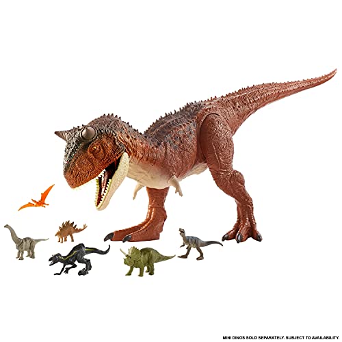 Jurassic World Carnotaurus Super Colosal Dinosaurio articulado 60cm, figura de juguete para niños (Mattel HBY86)