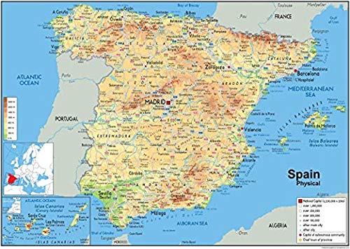 JYTD 1000 Piezas Adulto Rompecabezas de Madera-Regalo-DIY Decorativo Rompecabezas Regalo Rompecabezas Juego Casual-España Mapa físico 75 * 50CM