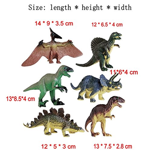 JZK 6 Conjunto Surtido Dinosaurio de Juguete Figuras Triceratops pterodáctilo estegosaurio Allosaurus tirano-saurio Rex, Juego portátil para niños Regalo de cumpleaños para niños niñas niños