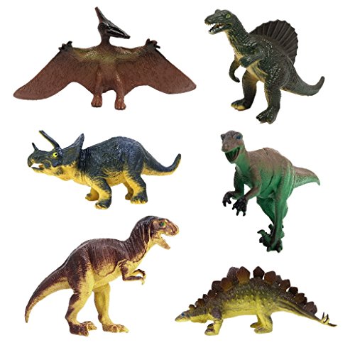 JZK 6 Conjunto Surtido Dinosaurio de Juguete Figuras Triceratops pterodáctilo estegosaurio Allosaurus tirano-saurio Rex, Juego portátil para niños Regalo de cumpleaños para niños niñas niños