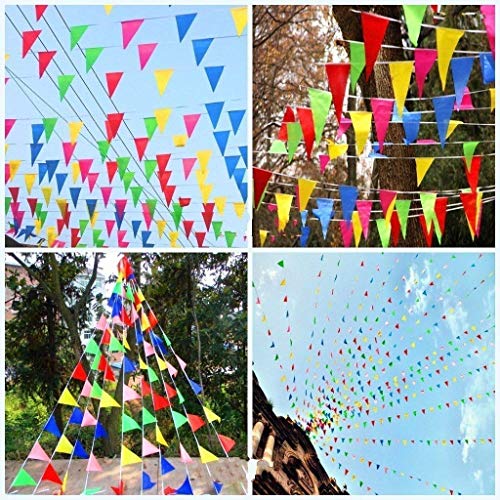 JZK 80 Metros Bunting Partido Colores triángulo Banner Bandera Cuerda Colgando decoración para Boda cumpleaños celebracion Fiesta Bienvenida Navidad víspera Escuela jardín Accesorios Decoraciones