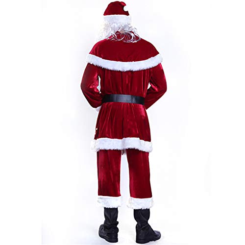 Kaizizi - Traje de Papá Noel para hombre, 5 piezas Disfraz navideño de Papá Noel para hombre adulto, incluye barba y prendas clásicas navideñas de franela para cosplay