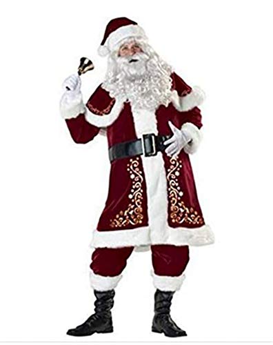 Kaizizi - Traje de Papá Noel para hombre, 5 piezas Disfraz navideño de Papá Noel para hombre adulto, incluye barba y prendas clásicas navideñas de franela para cosplay