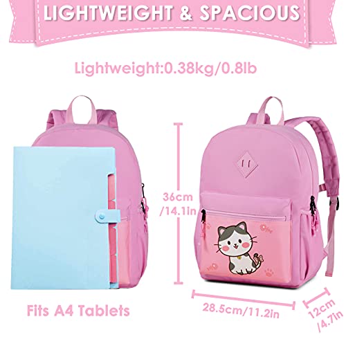 Kasgo Mochila Niña, Ligera Mochila Infantil Mochila Preescolar Impermeable Mochila Guardería Linda Mochila para Niños y Niñas con Correa Pecho Viaje Diario Gatito Rosa