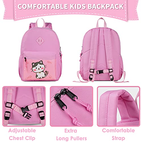 Kasgo Mochila Niña, Ligera Mochila Infantil Mochila Preescolar Impermeable Mochila Guardería Linda Mochila para Niños y Niñas con Correa Pecho Viaje Diario Gatito Rosa