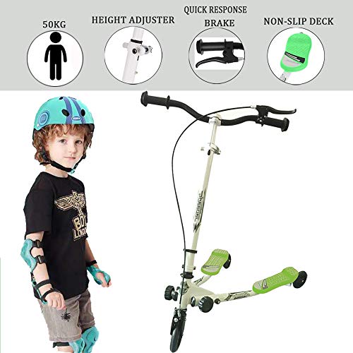 keland Patinete Plegable de Tres 3 Ruedas,Patinete de 3 Ruedas Scooter Manillar Altura Ajustable 75-85cm con Freno Posterior Rosado Patinete Scooter para Niños de 4 a 9 Años