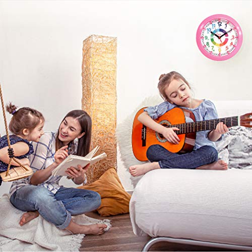 Kiddus Reloj Pedagógico para Niñas y Niños. De Pared, Analógico. Aprende la Hora con Nuestro Fácil Sistema Time Teacher. Ejercicios Incluídos. Mecanismo Silencioso. Pared Rosa