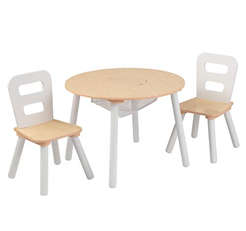 KidKraft 27027 Juego infantil de mesa redonda y 2 sillas de madera, muebles para salas de juego y dormitorio de niños - Natural y blanco