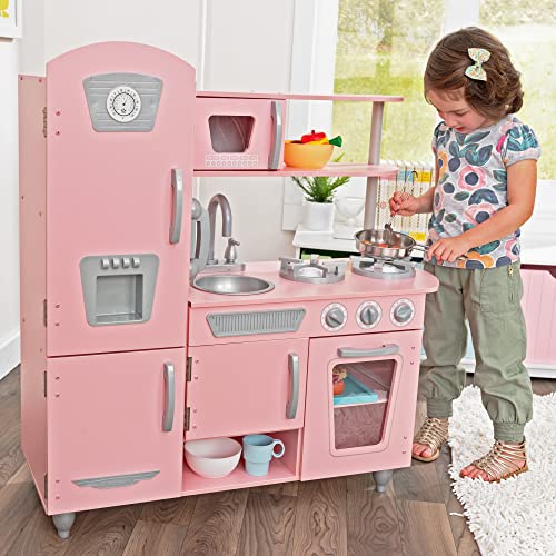 KidKraft 53179 Cocina de juguete con diseño Vintage de madera para niños con teléfono de juguete incluido - Rosa