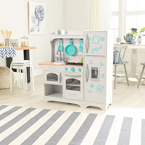 KidKraft 53424 Cocina de juguete Countryside de madera para niños con frigorífico magnético, dispensador de hielo de juguete y accesorios de juego incluidos