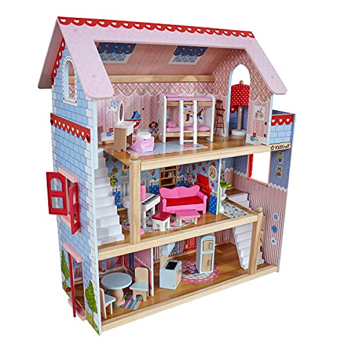 KidKraft 65054 Casa de muñecas de madera Chelsea Doll Cottage para muñecas de 12 cm con 16 accesorios incluidos y 3 niveles de juego