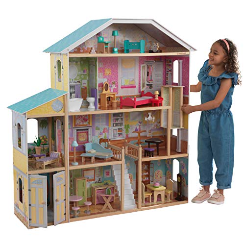 KidKraft 65252 Casa de muñecas de madera Majestic Mansion para muñecas de 30 cm con 34 accesorios incluidos y 4 niveles de juego