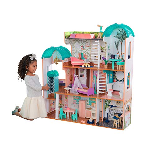 KidKraft Camila Casa de muñecas de madera con muebles y accesorios incluidos, apta para muñecas de 30 cm, rosa, 65986