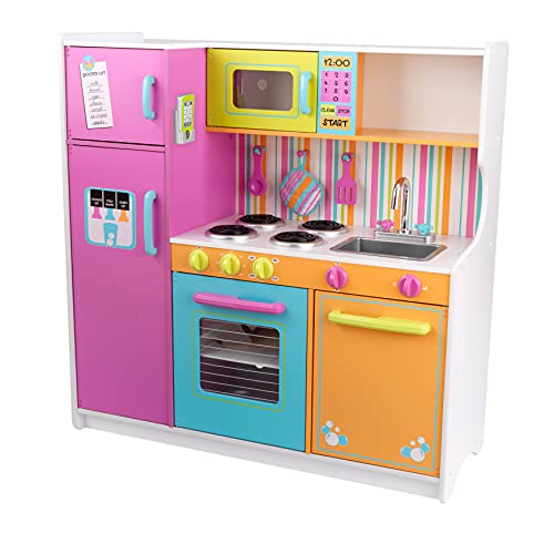 KidKraft- Cocina de juguete de madera Deluxe Big and Bright, para niños, con accesorios para juegos de dramatización incluidos, Color Multicolor (53100 )