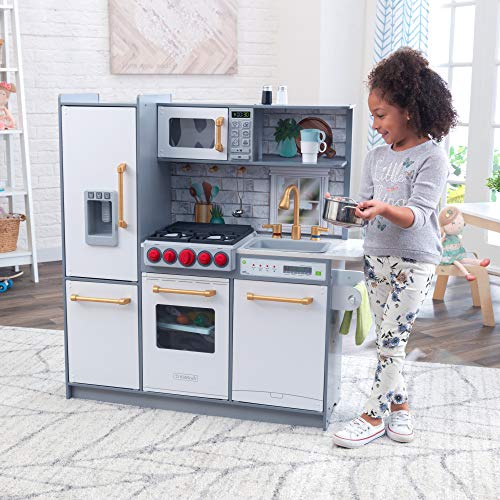 KidKraft- Cocina de madera de juguete Uptown Elite para niños con tres modos de juego y funciones prácticas , Color Blanco (53437)