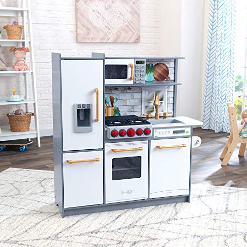 KidKraft- Cocina de madera de juguete Uptown Elite para niños con tres modos de juego y funciones prácticas , Color Blanco (53437)