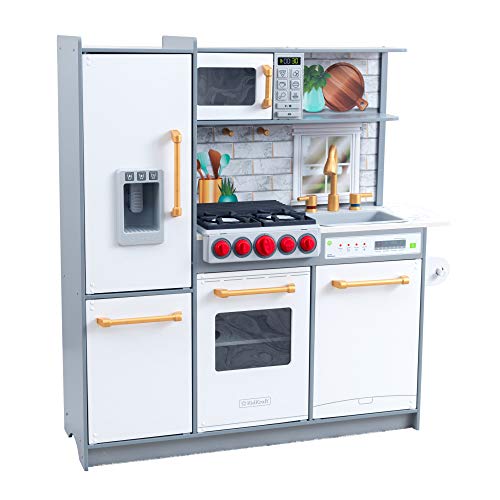 KidKraft- Cocina de madera de juguete Uptown Elite para niños con tres modos de juego y funciones prácticas , Color Blanco (53437)