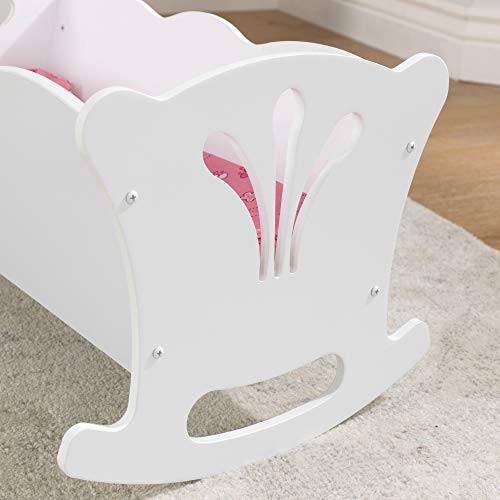 KidKraft- Cuna de madera de juguete con ropa de cama rosa, para muñecos Lil' Doll Craddle , Color Blanco (60101)