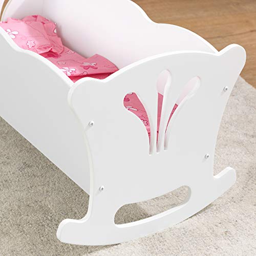 KidKraft- Cuna de madera de juguete con ropa de cama rosa, para muñecos Lil' Doll Craddle , Color Blanco (60101)