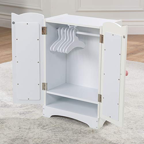 KidKraft-Lil' Doll Armoire Armario de madera blanca con perchas, accesorio para muebles de dormitorio para muñecas de 45 cm (60132)