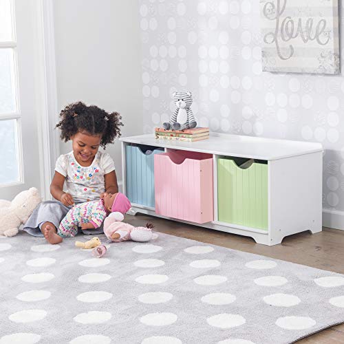 KidKraft Nantucket Banco de Madera con 3 cajones/contenedores/cestas de Almacenamiento, Muebles de Dormitorio para niños, Multicolor (Pastel)