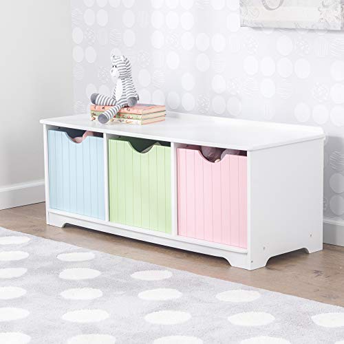 KidKraft Nantucket Banco de Madera con 3 cajones/contenedores/cestas de Almacenamiento, Muebles de Dormitorio para niños, Multicolor (Pastel)