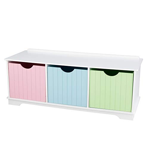 KidKraft Nantucket Banco de Madera con 3 cajones/contenedores/cestas de Almacenamiento, Muebles de Dormitorio para niños, Multicolor (Pastel)