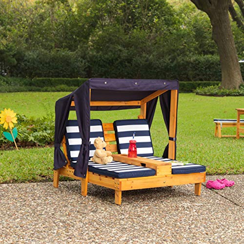 KidKraft- Tumbona de jardín doble para niños, de madera, con posavasos , Color Azul marino y blanco (524)