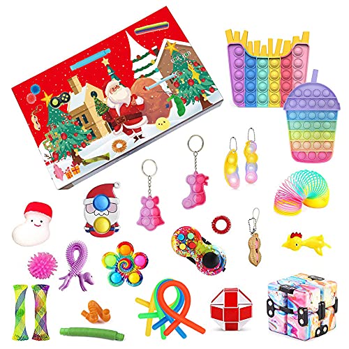 Kids Christmas 24 Days Countdown Calendar, 2021 Christmas Advent Calendar Toy Pop Pack, Paquete de Juguetes para Aliviar el Estrés sensorial Set para Regalos Sorpresa Caja Ciega de Navidad