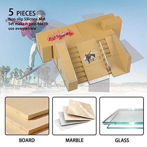 KidsHobby 5PCS Kit de Rampas Skatepark del Patin Mini Dedo Monopatin Patín del Dedo Fingerboards Parques Tablero Juguete Divertido Regalo Creativo para Niños(5 Pieza del Parque+2 Mini Patín del Dedo)