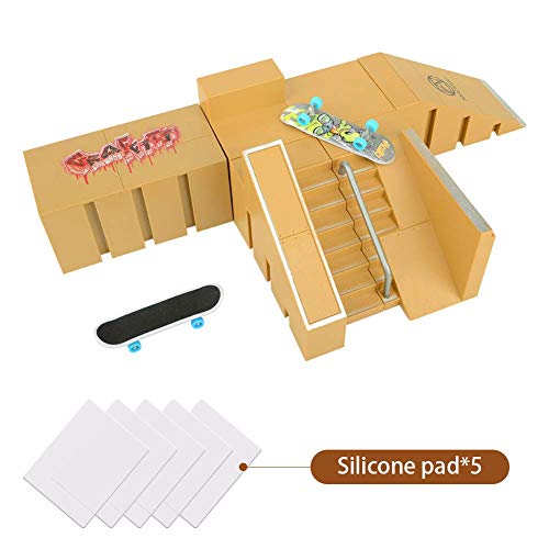 KidsHobby 5PCS Kit de Rampas Skatepark del Patin Mini Dedo Monopatin Patín del Dedo Fingerboards Parques Tablero Juguete Divertido Regalo Creativo para Niños(5 Pieza del Parque+2 Mini Patín del Dedo)