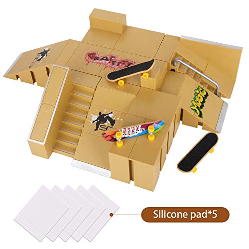 KidsHobby 8pcs Kit de Rampas Skatepark del Patin Mini Dedo Monopatin Patín del Dedo Fingerboards Parques Tablero Juguete Divertido Regalo Creativo para Niños(8 Pieza del Parque+3 Mini Patín del Dedo)