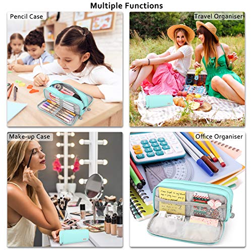 KidsPark Estuche Escolar con 3 Compartimentos, Estuche Escolar Grande Capacidad, Estuche Lapices Organizador Estuche de Maquillaje para Niña Niños Adolescentes Estudiantes, Azul Claro