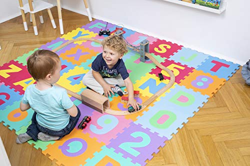 KIDUKU® Alfombra Puzle para Niños 36 Piezas con Certificado TÜV | Colchoneta Rompecabezas Infantil | Gomaespuma EVA | Números y Letras, Tamaño de Cada Pieza 31,5 x 31,5 cm