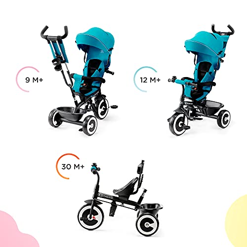 Kinderkraft Triciclo Evolutivo ASTON, Cabina desplegable, Cinturón, 9 Meses a 5 Años, Azul