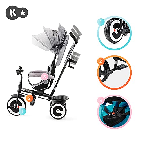 Kinderkraft Triciclo Evolutivo ASTON, Cabina desplegable, Cinturón, 9 Meses a 5 Años, Gris