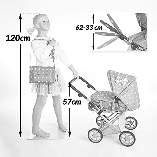 Kinderplay Cochecito De Muñecas, Gondola 3en1 - con Bolso Cambiador, Carrito Juguete De Muñeca, Permite Ajustar El Mango En Un Rango de 32 a 63 cm, Carrito Bebe Joguetes 2 3 4 años por Niña, KP0200G