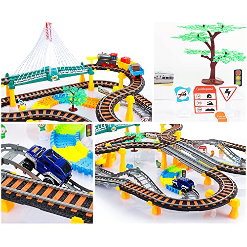 Kinderplay Tren eléctrico con Pista de Carreras para niños, vías férreas, vías para Coches, Tren a batería, 2 en 1 KP0635