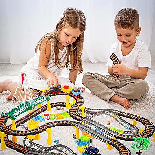 Kinderplay Tren eléctrico con Pista de Carreras para niños, vías férreas, vías para Coches, Tren a batería, 2 en 1 KP0635