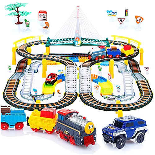 Kinderplay Tren eléctrico con Pista de Carreras para niños, vías férreas, vías para Coches, Tren a batería, 2 en 1 KP0635