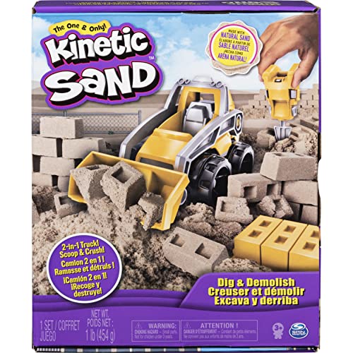 Kinetic Sand Dig & Demolish Truck Playset con 453 g de Arena cinética, para niños de 3 años en adelante