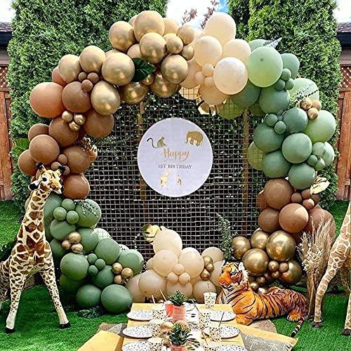 Kit de Arco de Guirnalda de Globos Verde Salvia, Selva Globos de Cumpleaños Arco de Globos Verde Dorado para Decoracion Baby Shower Niño, Bodas, Fiesta de Cumpleaños, Jungle Fiesta Decoracion