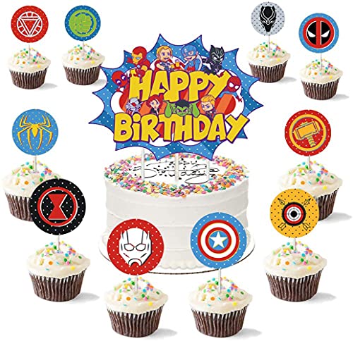 Kit de Decoracion Cumpleaños Superheroes Globos de Superhéroe Feliz Cumpleaños del Pancarta Superheroes Adornos de Pastel Superhéroe Marvel Cumpleaños Decoracion