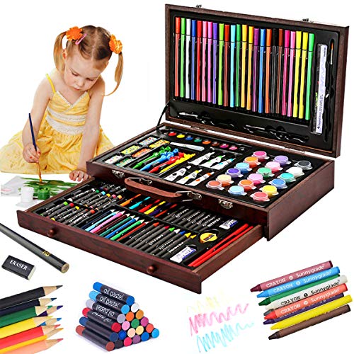 Kit de dibujo de 123 piezas, diseño con pastel, acuarela, pintura acrílica, marcado, metálico, lápices de color y material de decoración ideal como regalo para adultos