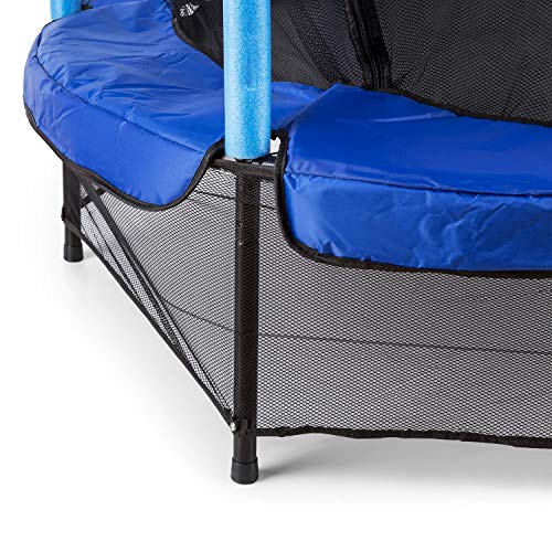 Klarfit Rocketkid - Cama elástica, Cama elástica niños a Partir de 3 años, Cama elástica Exterior con Carga máx. 50 kg, Red de Seguridad, Suspensión de Cuerda elástica, Borde Acolchado, Azul