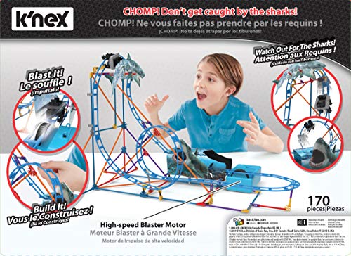 K'nex Shark Attack Roller Coaster Building Set-Ages 7+ -170 pcs Motor Included Montaña Rusa, Multicolor (Basic Fun 34041)