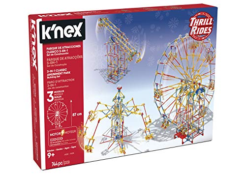 K'nex Thrill Rides. 3En1 Parque Atracciones: Noria + Sillas Voladoras + Péndulo. Juego de Construcción con Motor. Knex 3 en 1 744 Piezas (Fábrica de Juguetes 41230)