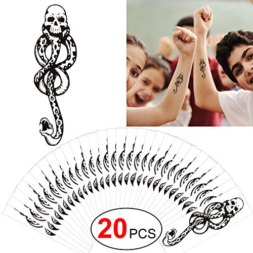 Konsait 20 Hojas Dark Mark Death Eater Tattoos, Dark Mark Mamba Skull Tatuajes temporales para adultos Niños Halloween Cosplay/Disfraz Accesorios de tatuaje Fiesta de Halloween