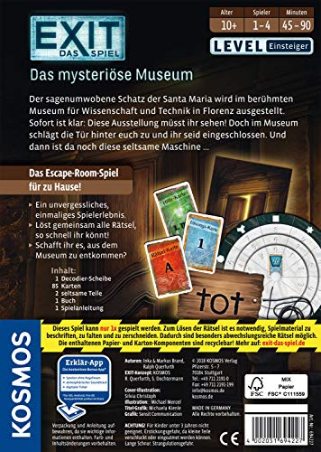 KOSMOS 694227 Exit Das Game, El Museo Misterioso Nivel: Principiante, Escape Room, para 1 a 4 Jugadores a Partir de 10 años, Juego único para Eventos para Adultos y niños.