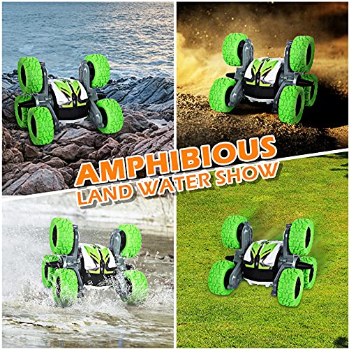 Kqpoinw Coche de Control Remoto, 6WD RC Stunt Car 2.4GHz Anfibio Offroad Car Impermeable 360 ​​° Rotación Vehículo Todoterreno Coches Juguetes para niños Niños Niñas Adultos (Verde)